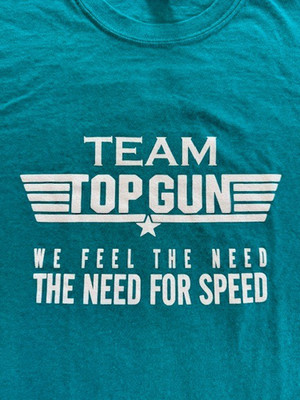 TOP GUN Men's Heavy Cotton T Shirt AQUA, I FEEL THE NEED FOR SPEED Size M/L