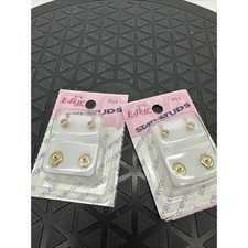 2 Eden Star Studs Vintage Ear Piercing Gold Plated Clear Stone Studs