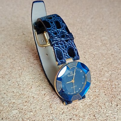 Ricardo Damen Armbanduhr Quarz blau Lederband Edelstahl golden neue Batterie