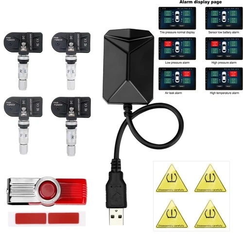 Android USB TPMS Car Tire Pressure Monitoring System Wireless 4pcs Sensors