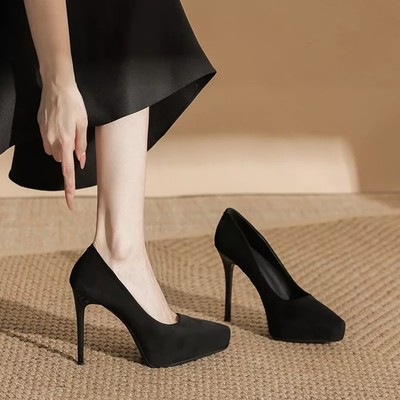 Pumps Frau Schwarz Elegant aus Leder Kunststoff Mit Absatz Hoch 12 CM CF62032
