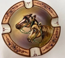 Antique Hand Painted Nippon Horse Cigar Ashtray porcelain Raised Portrait Moriag