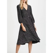 Alice + Olivia Coco Metallic V Neck 3/4 Sleeve Midi A-Line Dress Womens Size 4