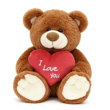 I Love You 10'' Teddy Bear with Red Heart, Soft Plush Bear Doll Stuffed Brown