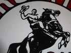 VINTAGE FRONTIER GASOLINE WAINOCO OIL COWBOY+ HORSE 11 3/4" PORCELAIN METAL SIGN
