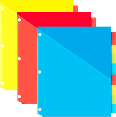 Plastic 8-Tab Dividers with Two Pockets - 3 Sets, 24 PCS Multicolor Binder Divid
