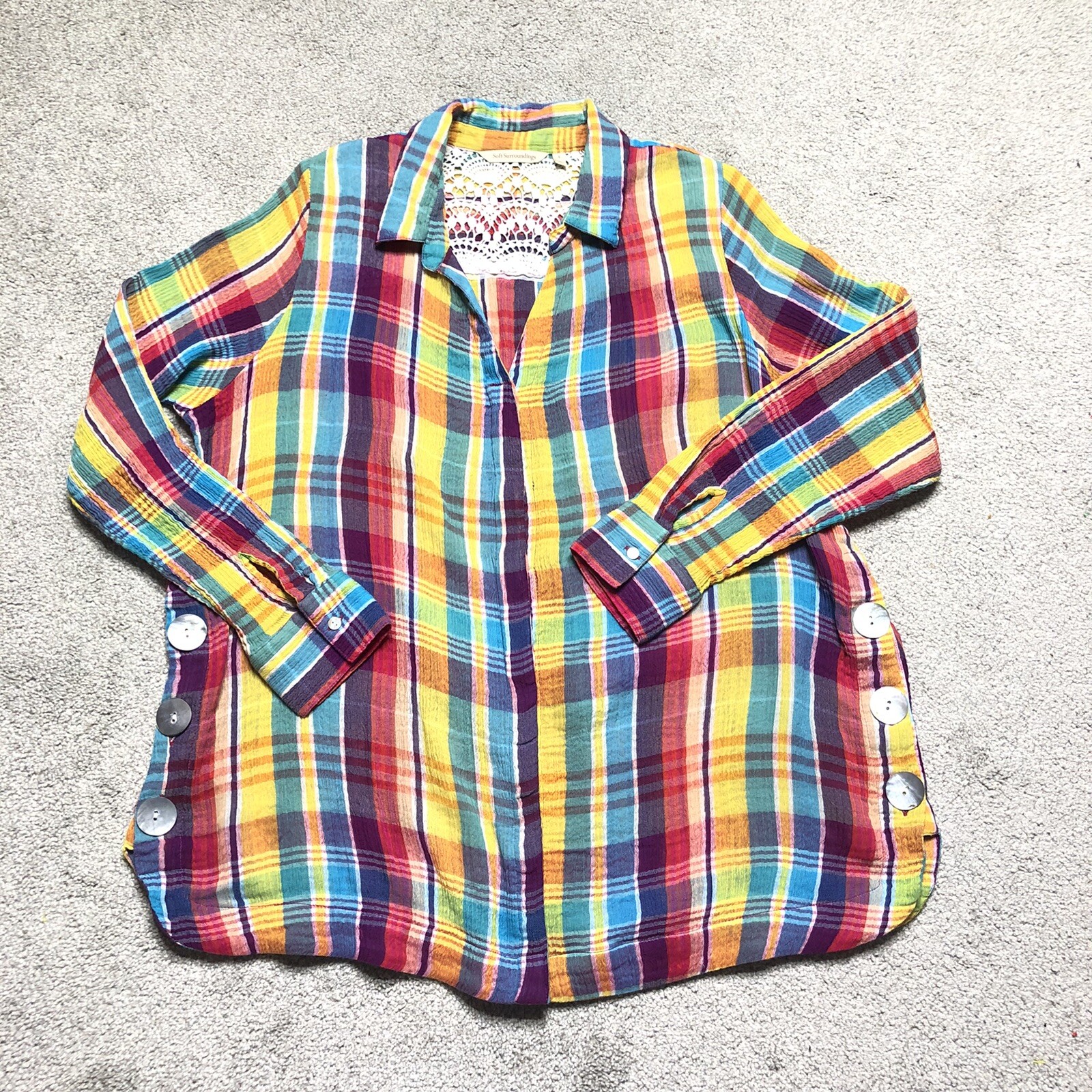 Soft Surroundings Button Down Top Tunic Rainbow P… - image 1