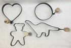Pancake or egg molds, cookie cutters, lot of 4, metal, 3" fold-down handles,