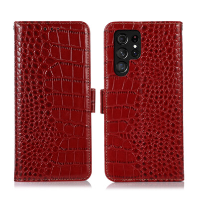 Krokodil Echt Leder Cover Flip Case Schutztasche f Samsung S22 S23 S24 S25 Ultra