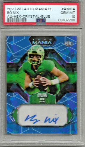 Bo Nix 2023 Wild Card Auto mania Crystal Blue Autograph Rookie #5/5 PSA 10