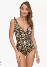 Dkny Women's Ruffle Neck One-Piece Swimsuit - Jaguar Size S
