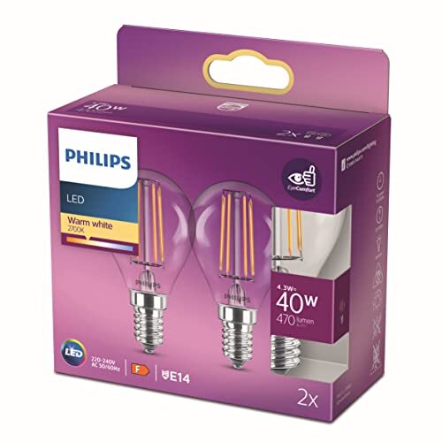 Philips LED Classic Sfera 40W: Illuminazione Decorativa Vetro Trasparente