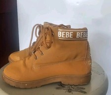 Bebe Size 1 Youth Girls Wheat Jeweled Lace Up Boots Shoes Fall Winter Brown