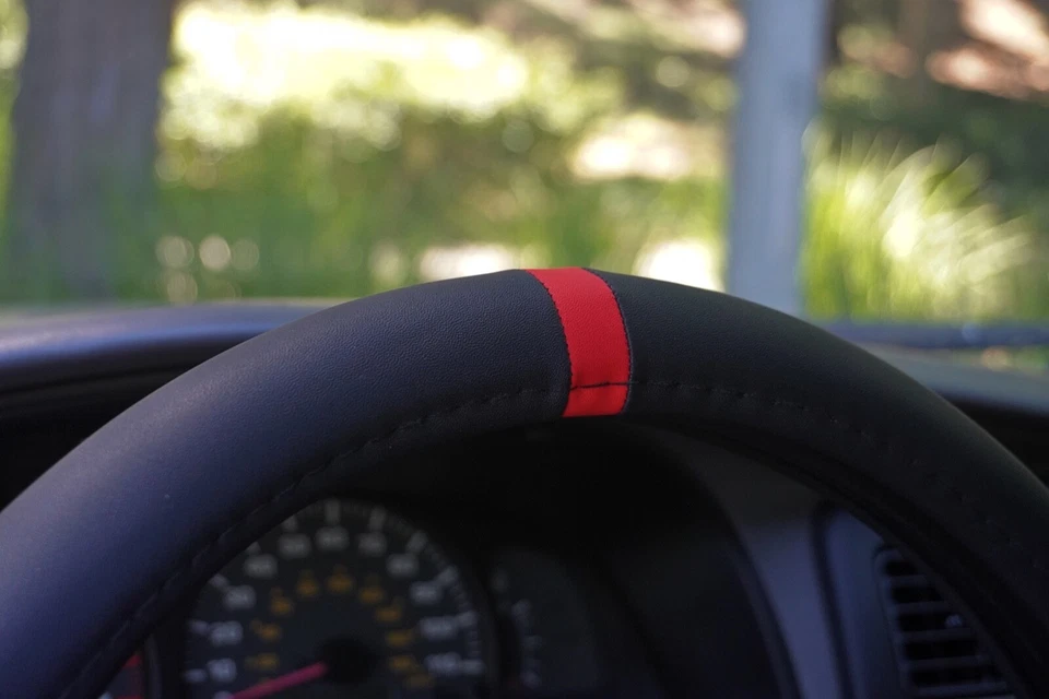 For Volkswagen Jetta 2015-2025 Steering Wheel Cover 14.5" Red Stripe,  Anti-Slip - Image 4 of 4