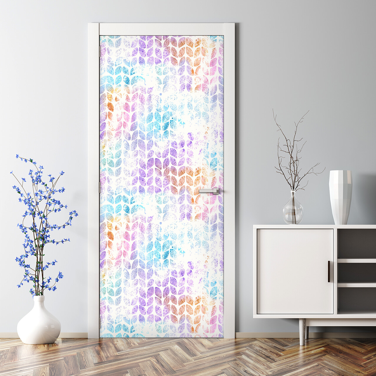 Colorful Wool Bubble-Free Door Sticker Abstract Watercolor Art Decal