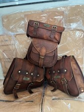 Leder COMBO Motorrad Satteltaschen Werkzeugtasche Seitentasche Gratis 9" Trag...