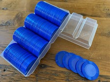 Vtg Crisloid Interlocking Bright Blue Heavy Plastic Poker Chips Case 112 Count