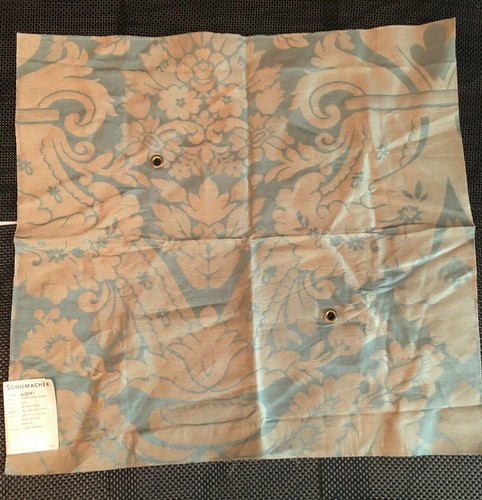 SCHUMACHER Fitzroy Linen Damask in Aqua Blue 25 x 26 1/2" Fabric Sample - Picture 1 of 4