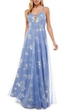 City Studio Women  s Juniors Glitter Prom Evening Dress Size 7 New Blue/Silver