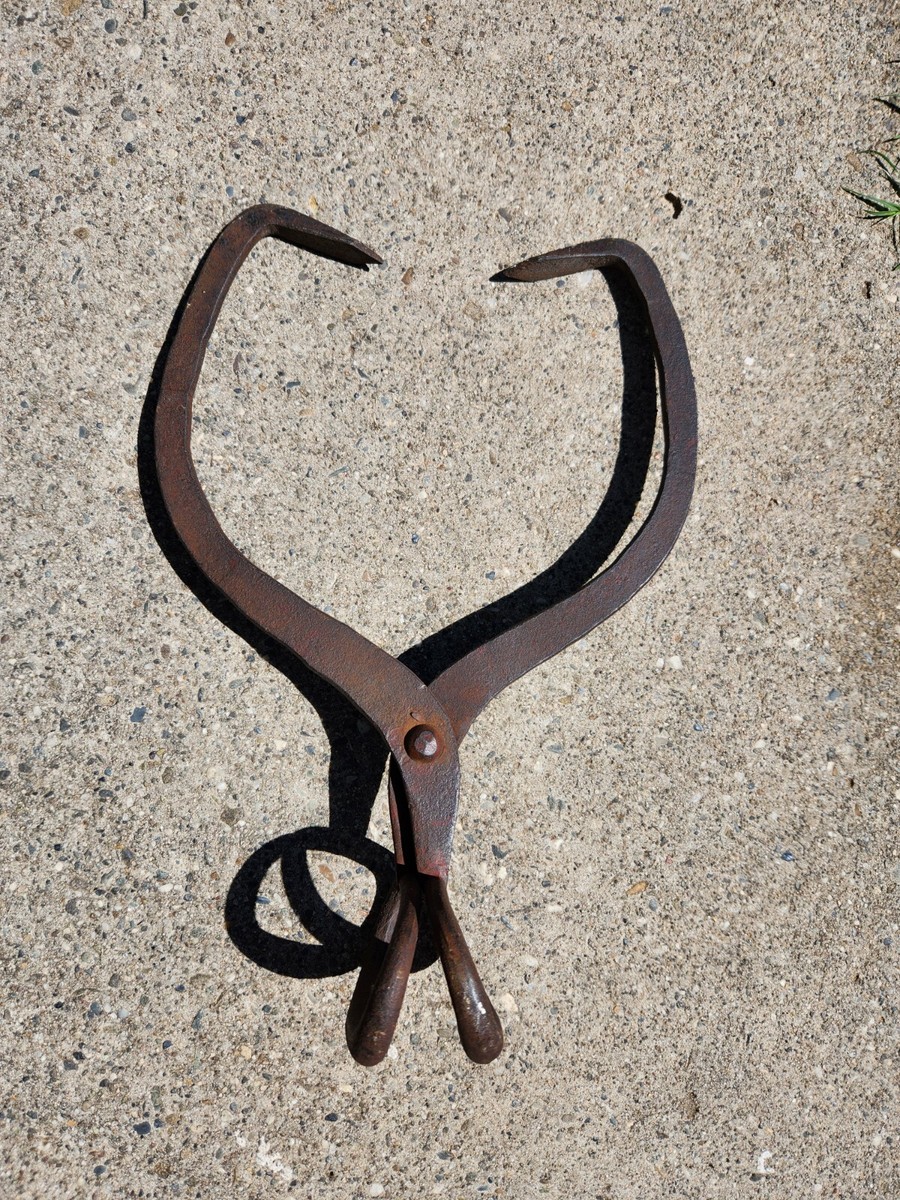 Antique Ice Block Tongs Large Hand-Forged Cast Iron Ice Hook