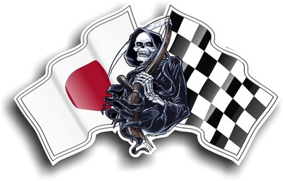 Sticker Licker Grim Reaper & Japanese Hinomaru Flag Vinyl Car Sticker – Glossy