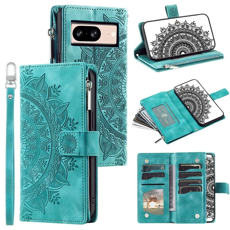 Phone Case For Google Pixel 9 8 7 Pro 6A PU Leather Wallet Flip Cover With Strap