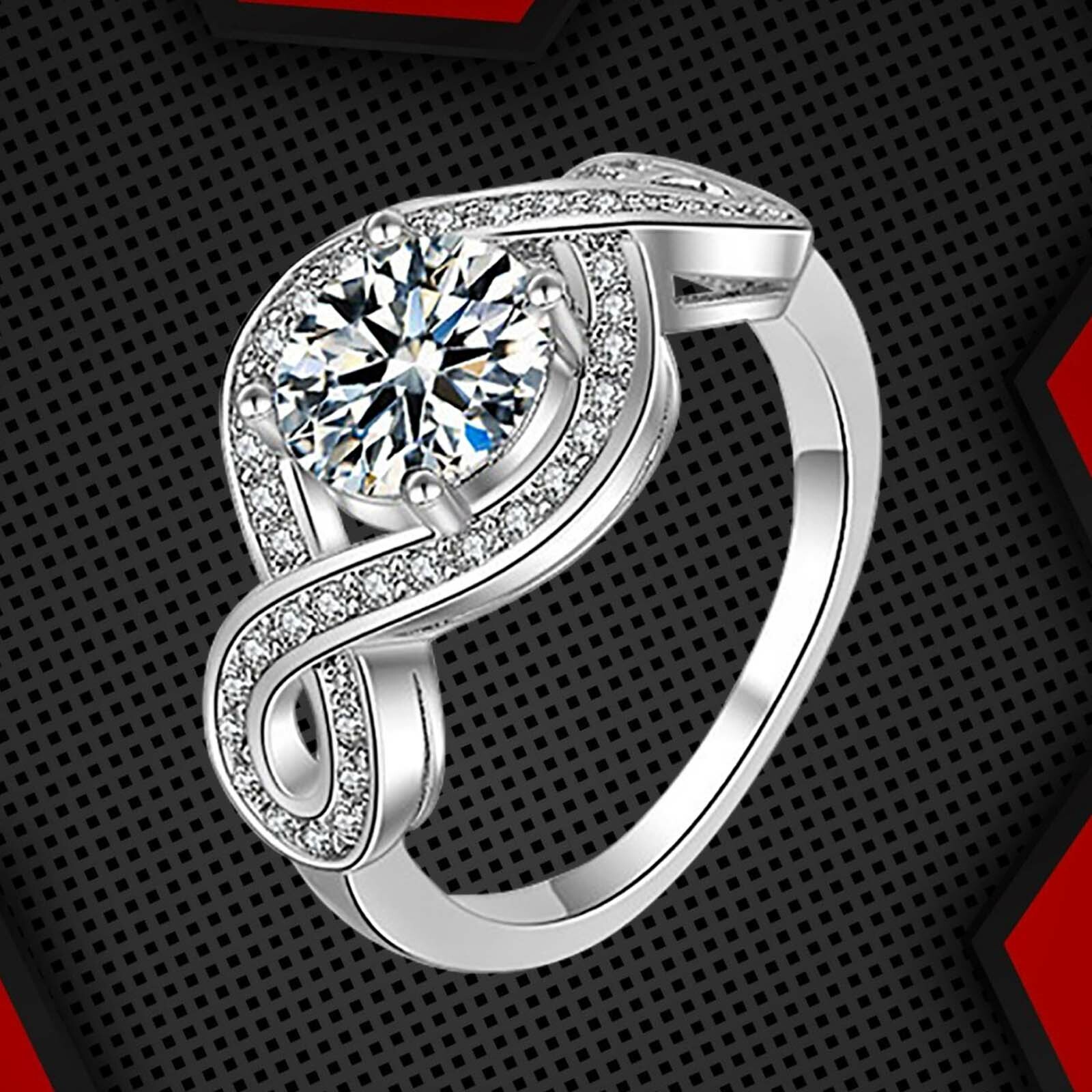 Bridal Engagement Ring 2.5K Round-Cut Diamond CZ Cushion Halo 18K WhiteGold Over-image
