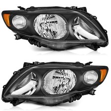 WEELMOTO For 2009-2010 Toyota Corolla Black Headlights Headlamps Left+Right Pair