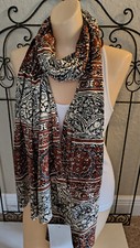 ASHRO Dupatta Scarf Made in India Rayon Earthy Brown Black Beige Beauty NWT