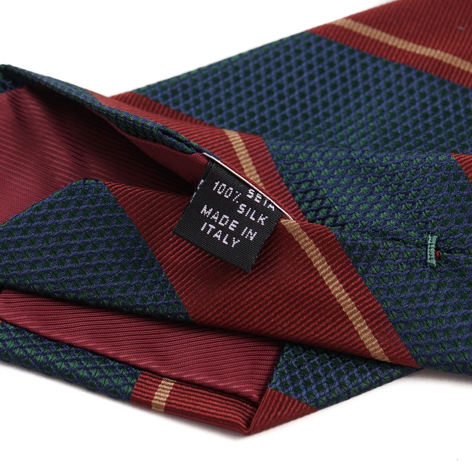 Luigi Borrelli Napoli Green-Navy, Red, and Orange Striped Silk Tie NWT - Image 4 of 4