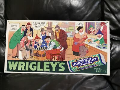 Reproduction Embossed Tin Sign for WRIGLEY'S JUICY FRUIT GUM 21 x 11 inches
