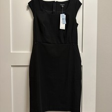 Anne Taylor Petites Black Cap Sleeve Pencil Dress Sz 4P New
