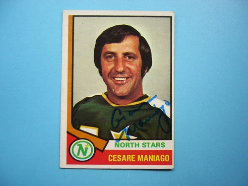 1974/75 O-PEE-CHEE NHL HOCKEY CARD #26 CESARE MANIAGO VG/EX AUTO AUTOGRAPH OPC