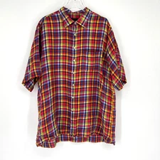 Scott Barber Shirt Mens XL Linen Plaid Rainbow Colorful Plaid Lightweight