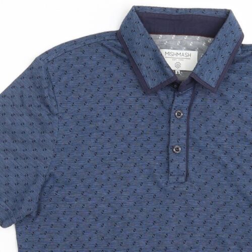 Polo in poliestere geometrico blu Mish Mash da uomo taglia S con colletto - Foto 5 di 12