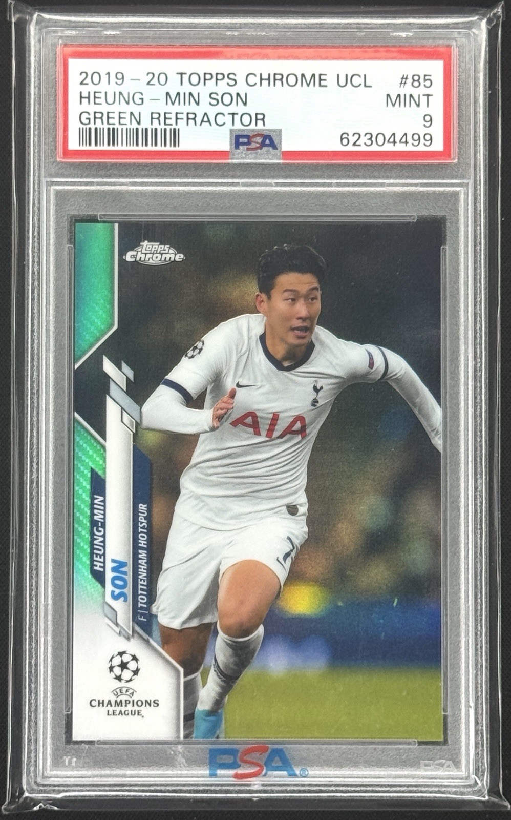 2019 TOPPS CHROME CHAMPIONS LEAGUE GREEN REFRACTOR #85 HEUNG-MIN SON #/99 PSA 9