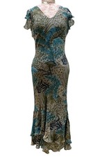 Vintage 90s Y2K Fairy Embellished Maxi Dress Sz M Tropical Asymmetric Ruffle