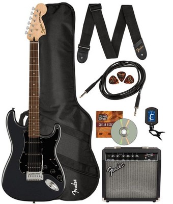 Fender Squier Affinity Stratocaster HSS - Charcoal Frost Metallic w/ Amplifier