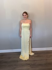 Azazie Wren Lemon Sorbet Stretch Satin A-Line Bridesmaids Dress (Size 10)