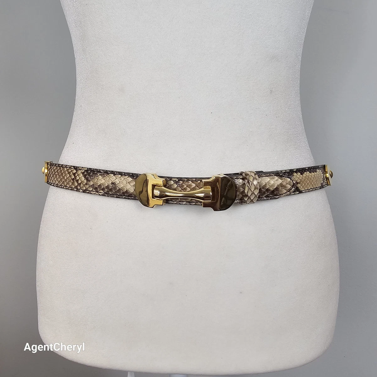 Vintage Genuine Snakeskin Leather Skinny Belt Women Small Medium Gold Silver Pebbled Leather Snakeskin Belt | Talbots main image 3