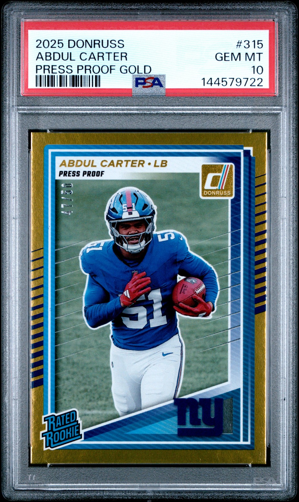 Abdul Carter Panini Donruss #315 Press Proof Gold