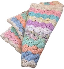 Crochet Blanket 41" x 48" Pastel Spring Baby Throw Medium Scallop Edges Afghan
