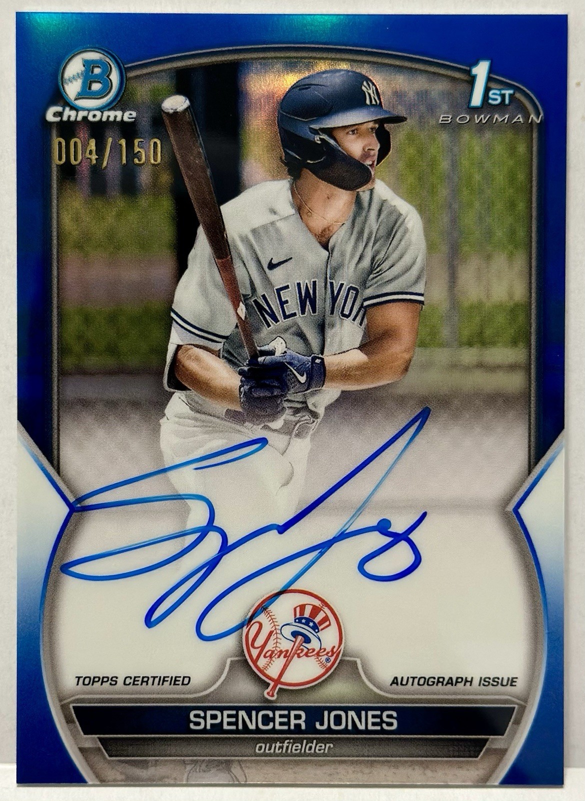 2023 Bowman Chrome Prospects #CPA-SJ Spencer Jones Blue Refractor Auto /150