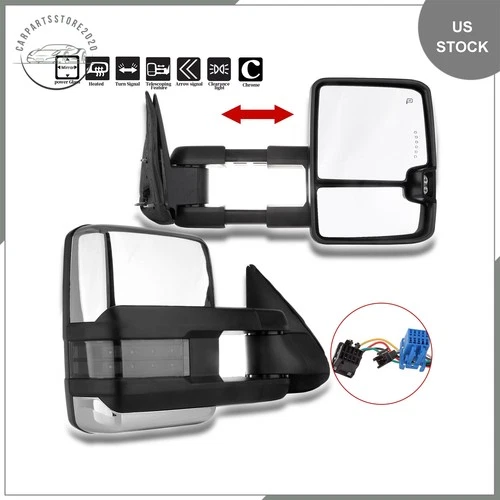 For 07-03 Chevy GMC Towing Mirrors Chrome Side Power Heated LED Signal Lamp Pair