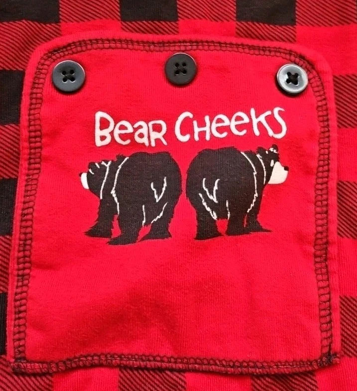 Sz 18 Months Pajamas Lazy One Bear Cheeks Red Black Check Christmas Winter  - Image 2 of 4