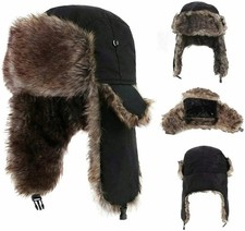 Winter Mens Ushanka Aviator Trapper Hat Russian Trooper Ear Flap Faux Fur Cap