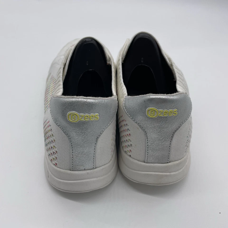 Zapatillas deportivas para mujer Bzees de punto dorado blancas sin cordones laterales 10 W Foto 4 de 4