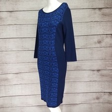 Nine West Sweater Dress Knit Sheath 3/4 Sleeves Bodycon Blue