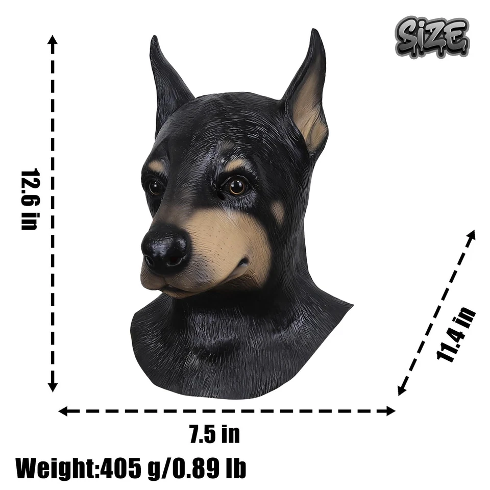 Dog Mask Doberman Head Adult Size Black Funny Animal Mask Halloween Party Cos... - Image 2 of 4