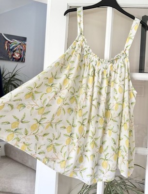 Next Morris & Co Zitronenbaum Druck weich fließend Crinkle Trägertop Trägertop Größe 22